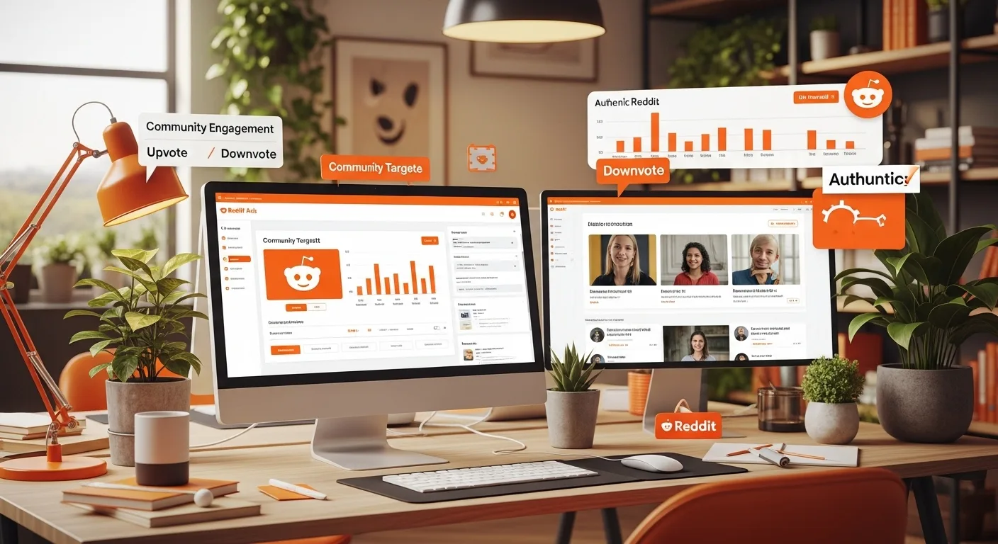 Reddit Ads management workspace showing community-first advertising dashboard with subreddit targeting, engagement metrics, and campaign performance analytics